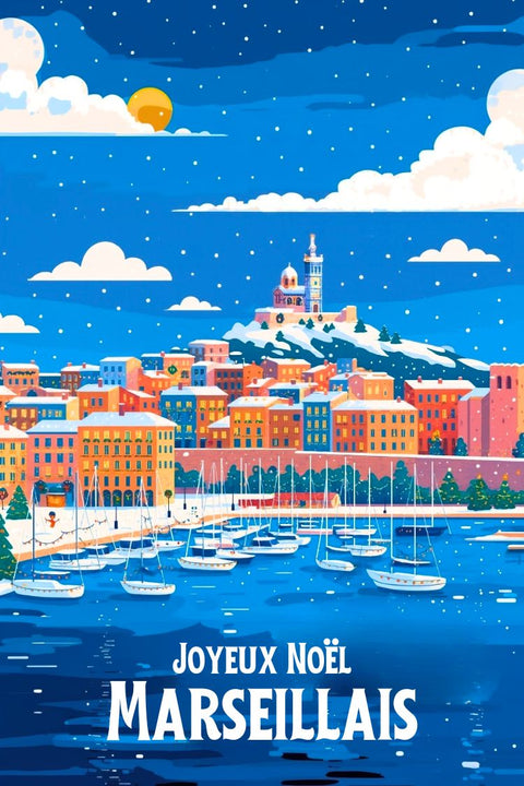 Affiche, Noël, Marseille, Vieux Port, Splendide, Décoration, Festif, Souvenir, Cadeau, Artistique