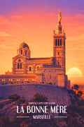 Affiche, Vintage, Marseille, Notre Dame, Poster, Déco, Illustré, Unique, Design, Art.