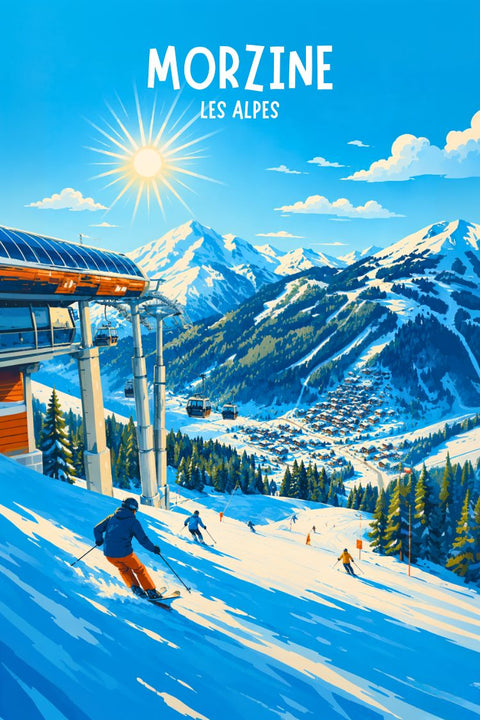 Affiche Morzine ski hiver neige chalet coquet