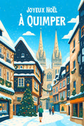 Affiche, Noël, Quimper, époustouflante, neige, hiver, découvrir, décoration, festivités, paysage.