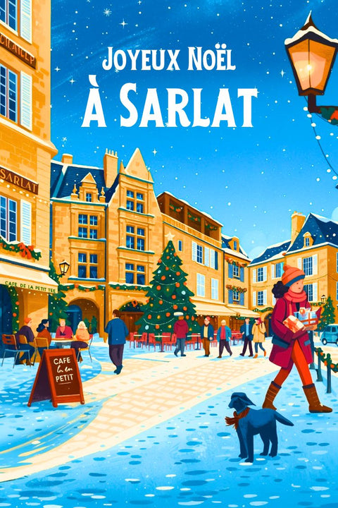 Affiche, Noël, Sarlat, magie, Hiver, plongez, décoration, fête, traditionnel, ambiance festive.