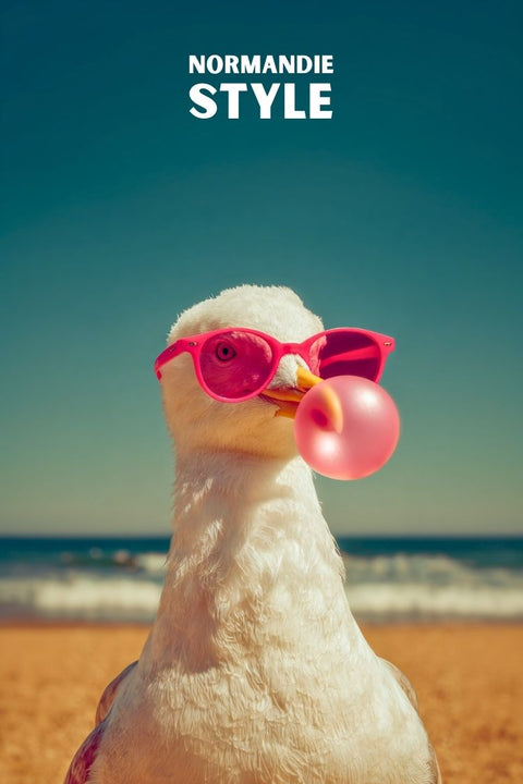Affiche, Humoristique, Mouette, Normandie, Colorée, Punchy, Décoration, Art, Visuel, Fun.