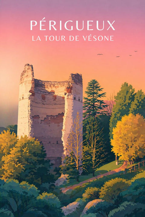 Périgueux, Affiche, Tendance, Tour de Vésone, Décoration, Design, Murale, Graphique, Patrimoine, Ville.