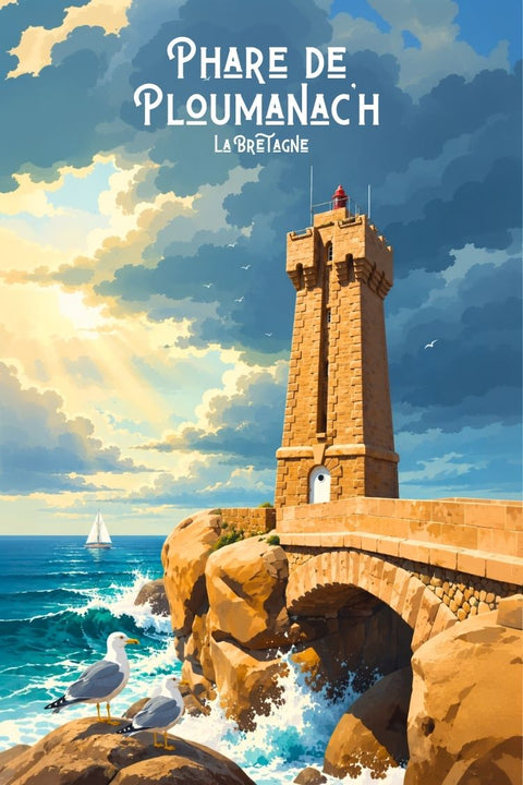 Affiche Phare Ploumanac'h Vintage Déco Rétro