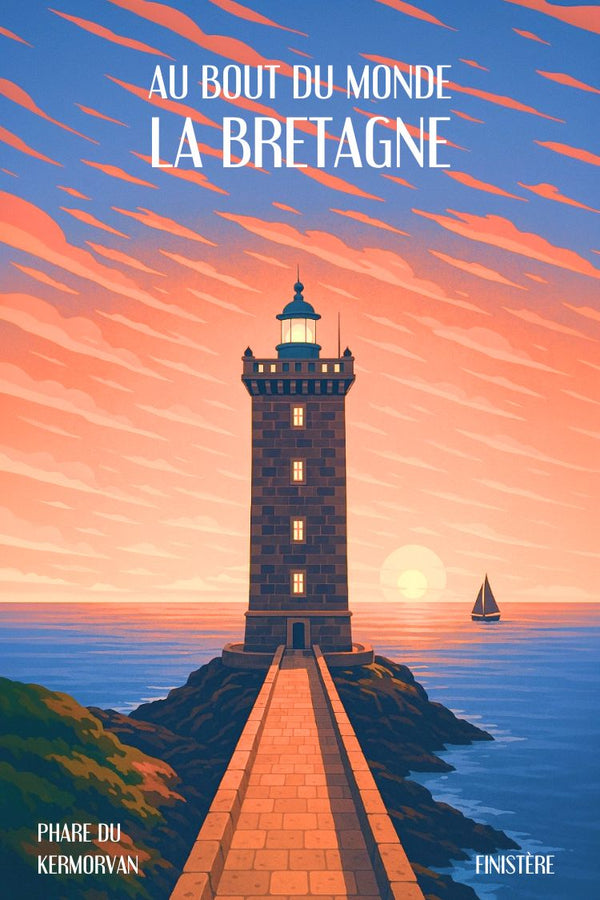Affiche, Vintage, Phare de Kermorvan, Bretagne, Décoration, Murale, Nautique, Maritime, France, Patrimoine.