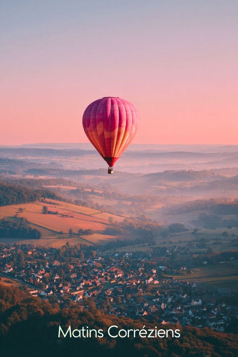 Affiche Corrèze - Montgolfière village campagne