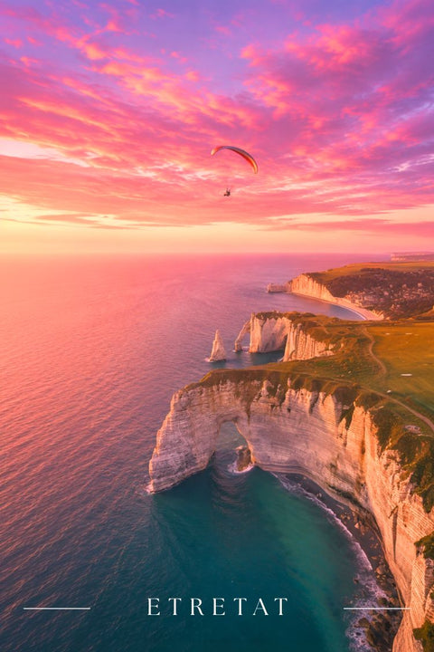 Affiche Etretat - Vue aérienne parapente