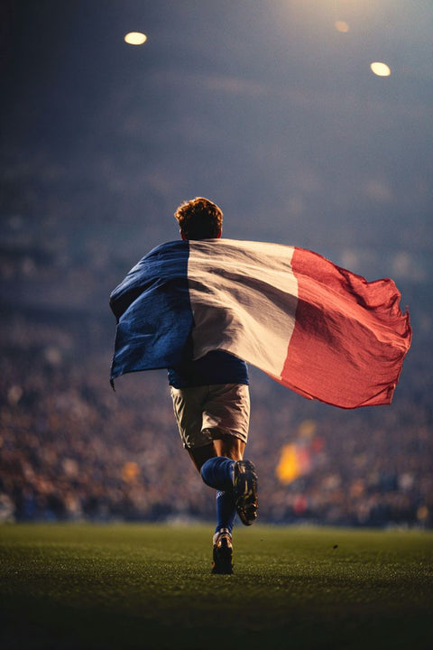 Affiche Football France - Joueur, Drapeau, Terrain