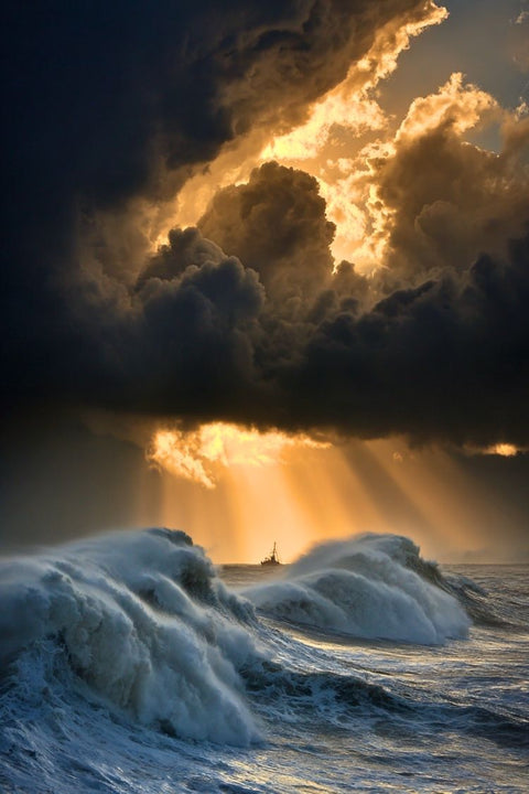 Affiche Tempête - Photo Bateau - Mer Déchainée