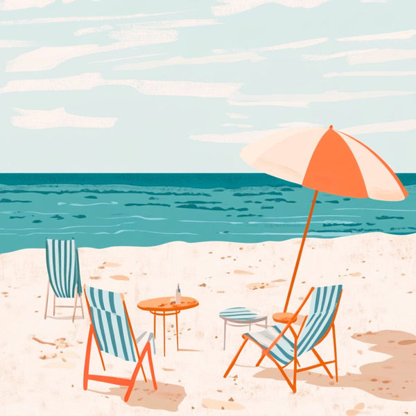 Affiche Poster Plage Apéro Transat Parasol Pastel Décoration