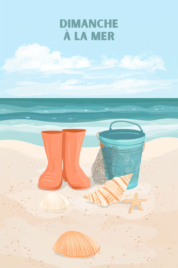 Affiche Poster Plage Bord de Mer Pastel Dimanche