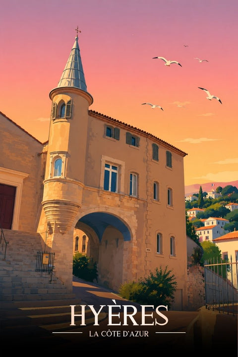 Affiche Château Hyères - Illustration vintage