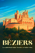 Affiches, Vintage, Cathédrale Saint-Nazaire, Béziers, Design Rétro, Décoration murale, Art, Impressions, France, Patrimoine.