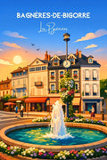 Poster, Vintage, Retro, Bagnères-de-Bigorre, Pyrénées, Découvrir, Montagne, Tourisme, Décoration, Art.