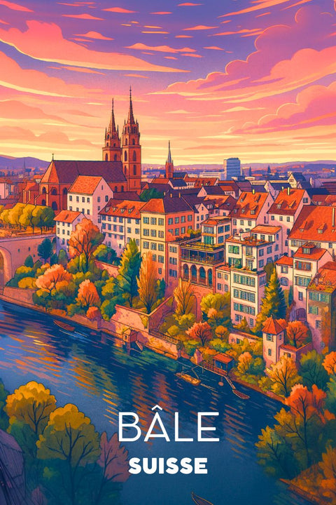 affiches, vintage, Bale, Suisse, décoration murale, rétro, design, art, imprimé, décoration intérieure