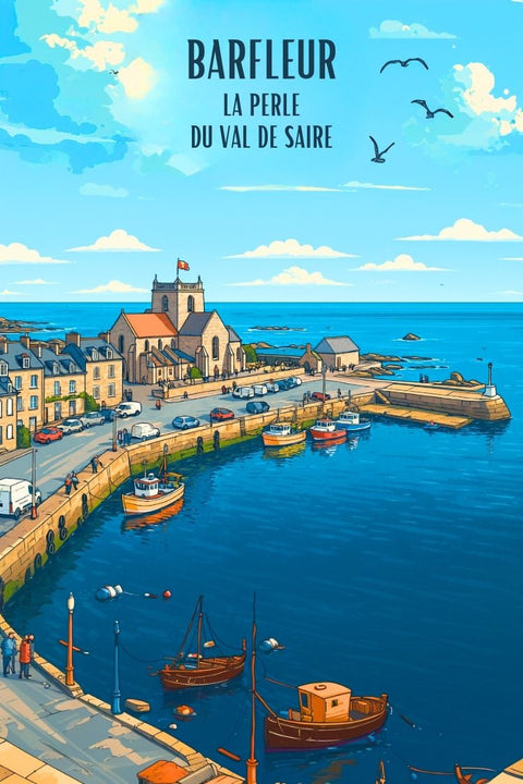 Affiche, Poster, Barfleur, Perle, Val de Saire, Cotentin, Décoration, Mural, Imprimé, Touristique.