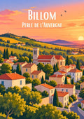 affiche, poster, Billom, sunset, coucher de soleil, Auvergne, Puy-de-Dôme, souvenir, décoration murale, idée cadeau