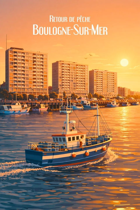 Affiche Boulogne Sur Mer - Coucher de soleil port