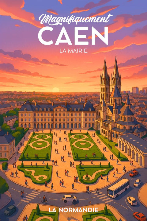 Affiche Tendance Rétro Vintage - Caen Coucher de Soleil