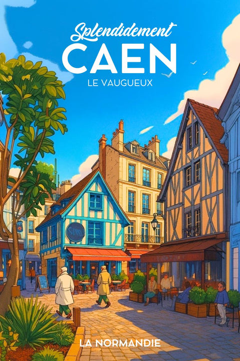 Poster, Illustré, Vieux Caen, Offrir, Noël, Centre Ville, Décoration, Mural, Tourisme, Historique.