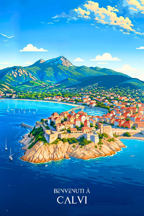 Affiche, Poster, Retro, Vintage, Calvi, Décoration, Unique, Murale, Design, Art.