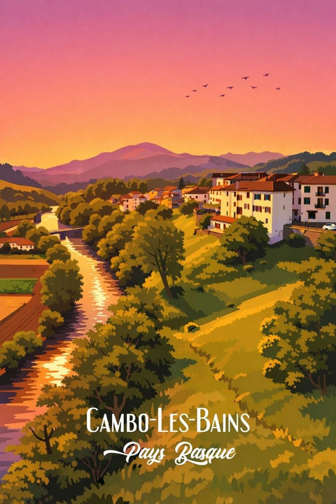 Affiche Cambo Les Bains - Coucher de soleil rétro