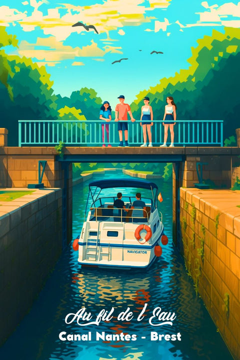 Poster, Canal, Nantes-Brest, Découverte, Bretagne, Eau, Voyage, Paysage, Tourisme, Cartographie