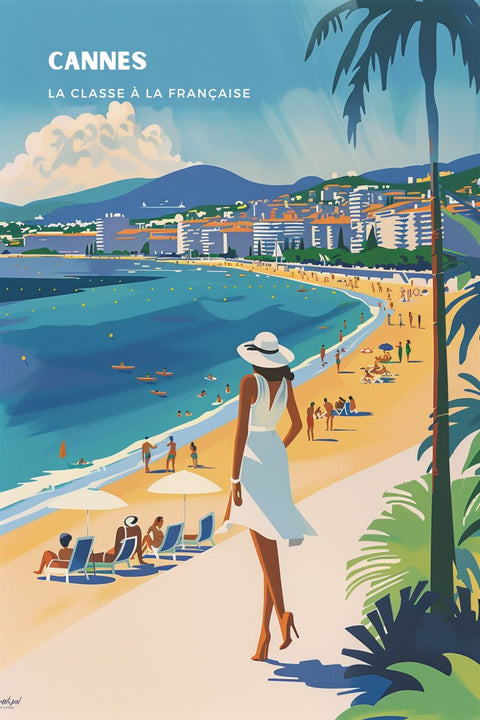 Affiche Cannes illustration élégante plage classe française