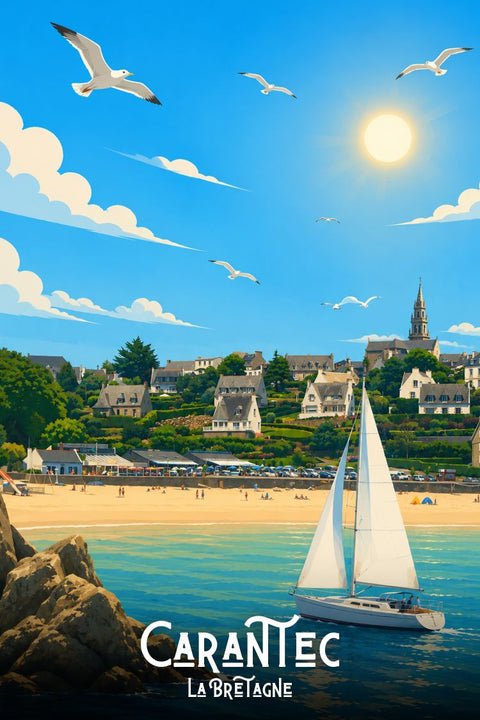 Affiche Carantec - Plage du Kelenn Vintage