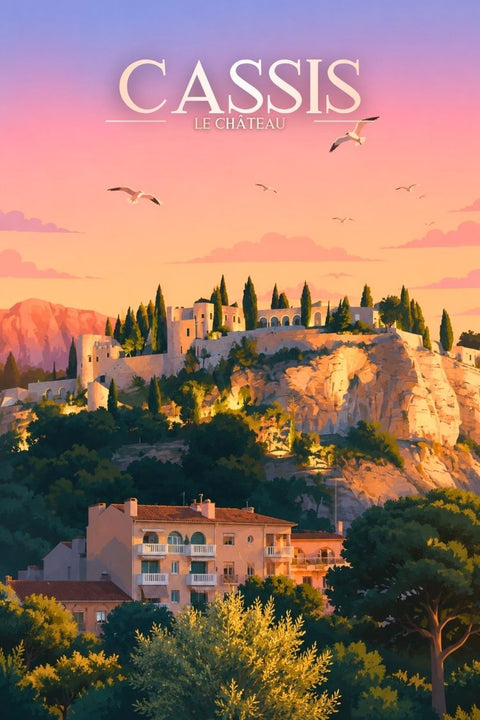 Affiche Retro Cassis - Vue Chateau