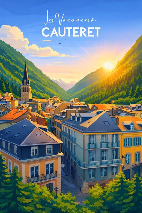 Affiche, Poster, Retro, Vintage, Cauteret, Ete, Déco, Unique, Art mural, Souvenir