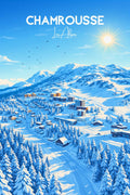 Poster, Illustré, Ski, Chamrousse, Déco, Montagne, Neige, Offrir, Art mural, Cadeau
