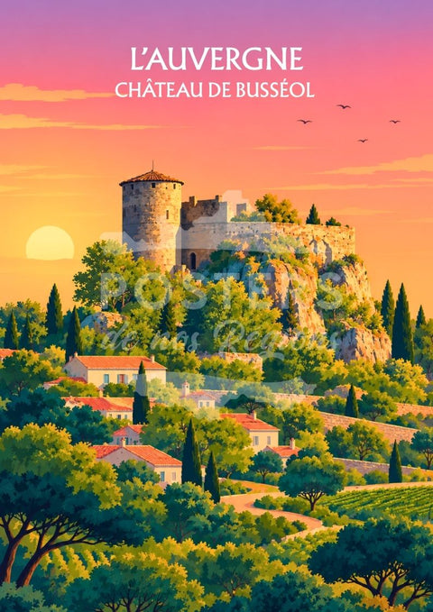 affiche, poster, Château de Busséol, patrimoine, château, Auvergne, Puy-de-Dôme, souvenir, décoration murale, idée cadeau