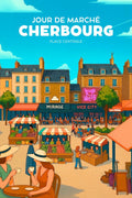 Affiche, Poster, Cherbourg, Décoration, Illustrée, Jour de Marché, Art, Murale, Design, Impression.