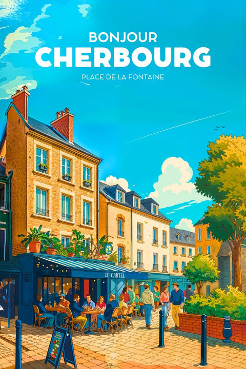 Affiche, Poster, Unique, Fontaine, Cherbourg, Décoration, Art, Mural, Design, Imprimé.