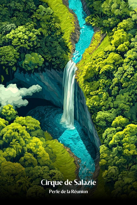 Cirque de Salazie, Perle tropicale, Réunion, Poster, Tourisme, Paysage, Nature, Montagne, Tropique, Décoration.