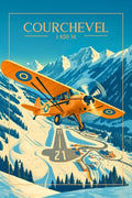 Courchevel, affiche, poster, art, avion, design, tendance, décoration, montagne, ski.
