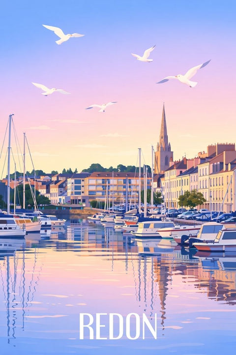 Redon, 35600, port, affiche, poster, déco, redécouvrir, paysage, design, murale
