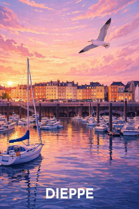 Affiche, Vintage, Dieppe, Décoration, Murale, Rétro, Tendance, Design, Imprimé, Maison.