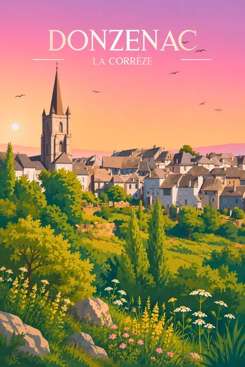 Affiche Donzenac - Coucher de soleil village