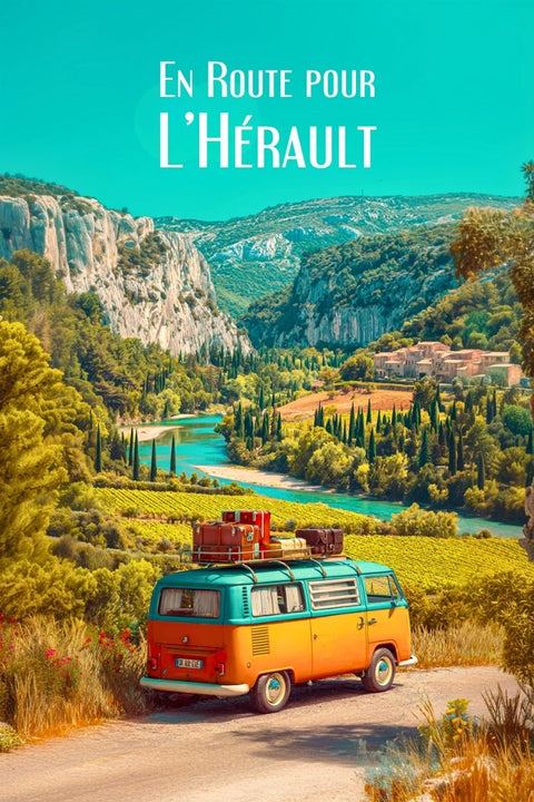 Affiche En Route pour l'Hérault - Van, Camping, Souvenir