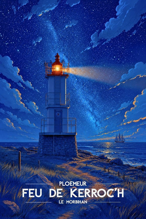 Affiche Kerroc'h - Nuit étoilée phare Bretagne