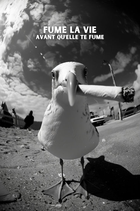 Affiche Humour - Fume la vie avant qu'elle te fume (mouette)