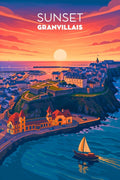 Poster, Retro, Vintage, Coucher de Soleil, Granville, Vue du Ciel, Décoration, Art, Murale, Paysage.