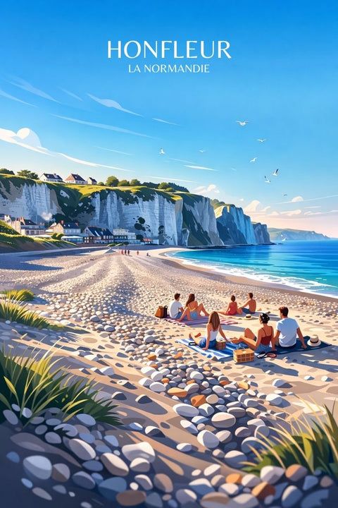 Affiche, Poster, Honfleur, Décoration, Gîte, Plage, Butin, Murale, Art, Tourisme.