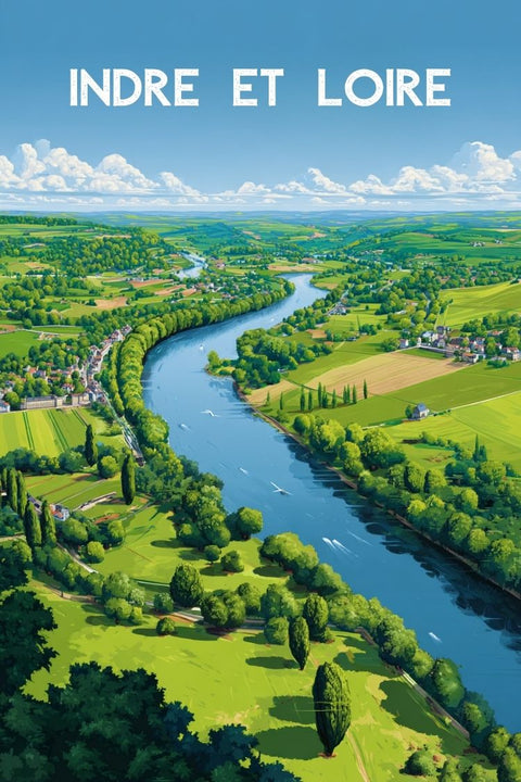 Affiche Indre et Loire - Paysages aériens campagne Loire