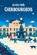 Affiche, Vintage, Joyeux Noël, Cherbourg, Poster, Retro, Hiver, Neige, Décoration, Murale.