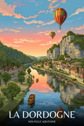 Affiche, Nouvelle Aquitaine, Décor, Montgolfière, Dordogne, Coucher de Soleil, Paysage, Décoration, Murale, Scénique.