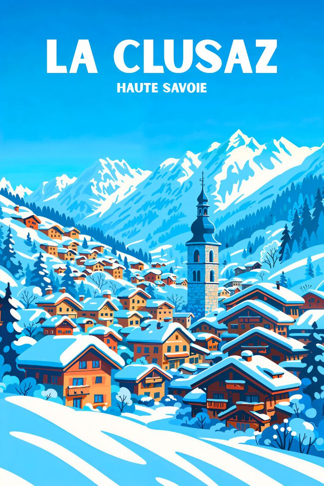 Affiche La Clusaz station de ski – Alpes Haute-Savoie