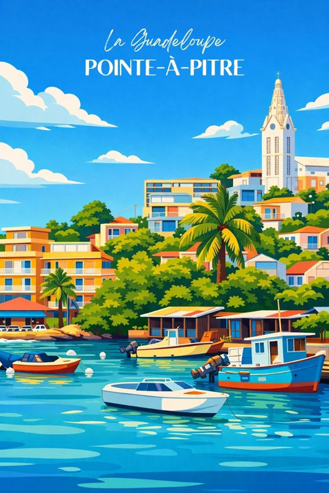 Affiche, Rétro, Vintage, Pointe-à-Pitre, Guadeloupe, Déco Murale, Unique, Design, Art Mural, Souvenir